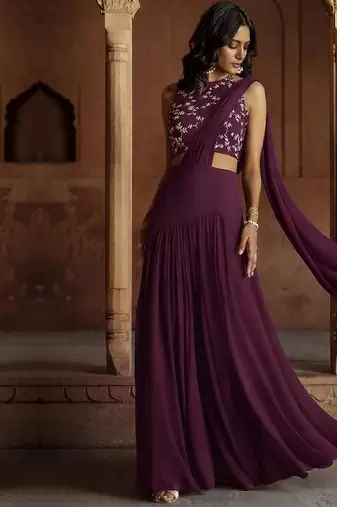 Purple Crepe Lehenga Set
