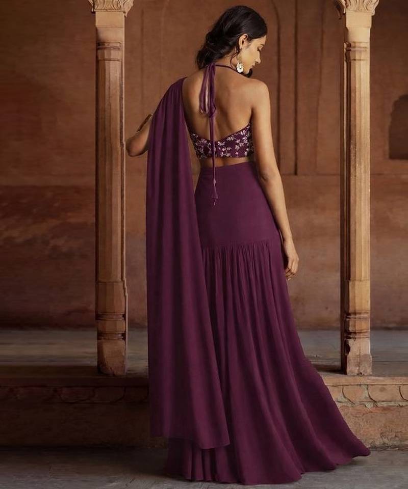 Purple Crepe Lehenga Set