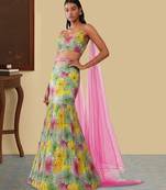 Multicolor Printed Crepe Lehenga Set