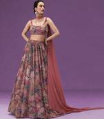 Dusty Pink Printed Crepe Lehenga Set