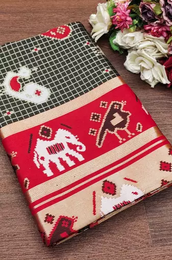 Black soft silk blend banarasi jacuard work designer saree with blouse