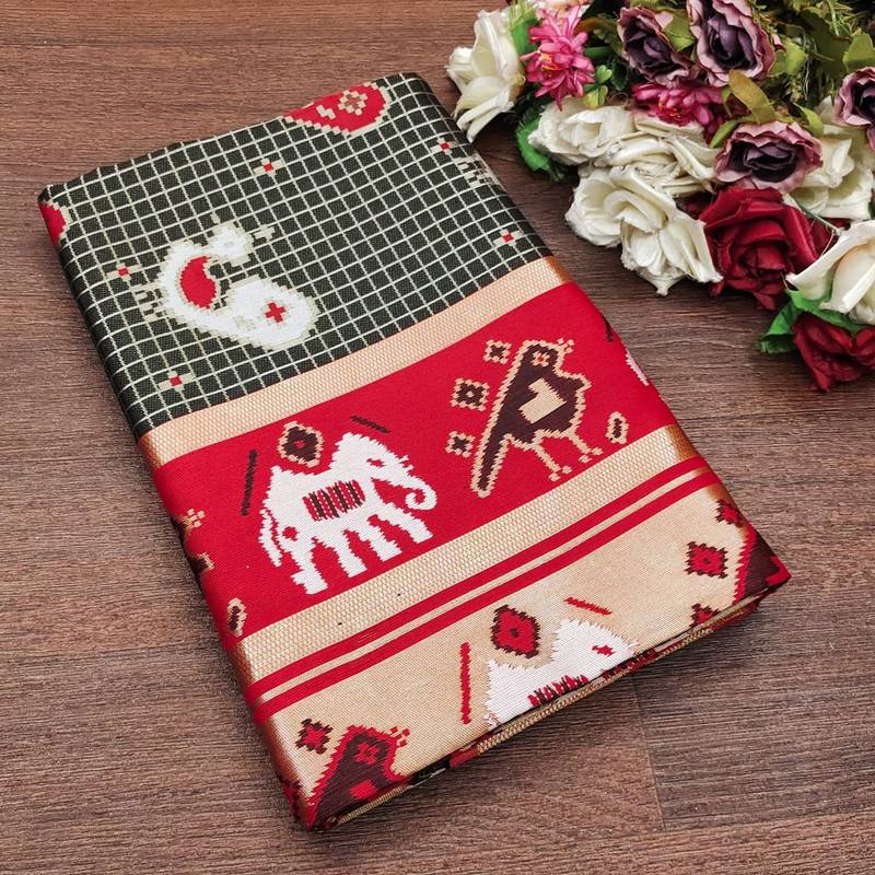 Black soft silk blend banarasi jacuard work designer saree with blouse