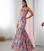Multicolor Printed Crepe Lehenga Set