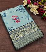 Turquoise soft silk blend banarasi jacuard work designer saree with blouse