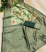 Light green soft silk blend banarasi jacuard work designer saree with blouse