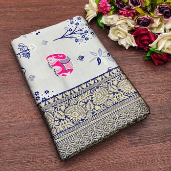 Sky blue silk blend banarasi jaquard designer saree with blouse 1