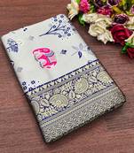 Sky blue soft silk blend banarasi jacuard work designer saree with blouse