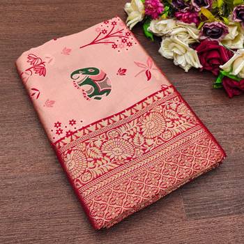 Peach silk blend banarasi jaquard designer saree with blouse 1