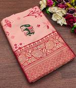 Peach soft silk blend banarasi jacuard work designer saree with blouse