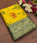 Yellow soft silk blend banarasi jacuard work designer saree with blouse