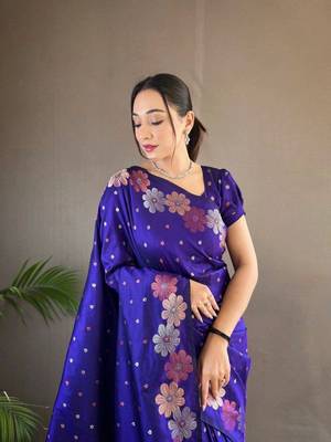 Blue silk blend banarasi jaquard designer saree with blouse 1