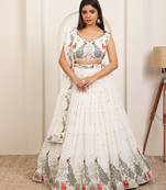 WHITE EMBROIDERY WORK GEORGETTE FABRIC PARTY WEAR LEHENGA CHOLI WITH DUPATTA.