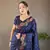 Dark blue soft silk blend banarasi jacuard work designer saree with blouse