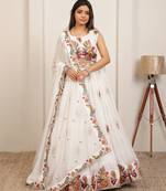WHITE EMBROIDERY WORK GEORGETTE FABRIC PARTY WEAR LEHENGA CHOLI WITH DUPATTA.
