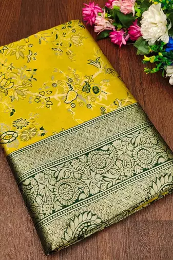 Mustard soft silk blend banarasi jacuard work designer saree with blouse