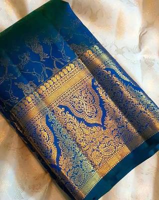Blue silk blend banarasi jaquard designer saree with blouse 1