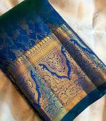 Blue soft silk blend banarasi jacuard work designer saree with blouse