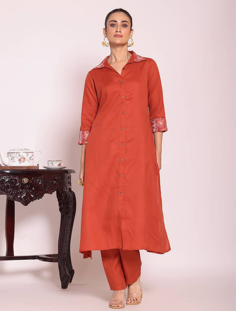 Rust color beautful poly silk fabric stylish partywear attire for girls