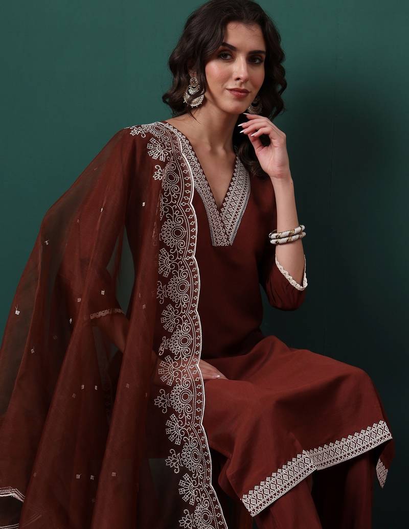 Coffee color beautiful ethnic suit for classy trendy girl