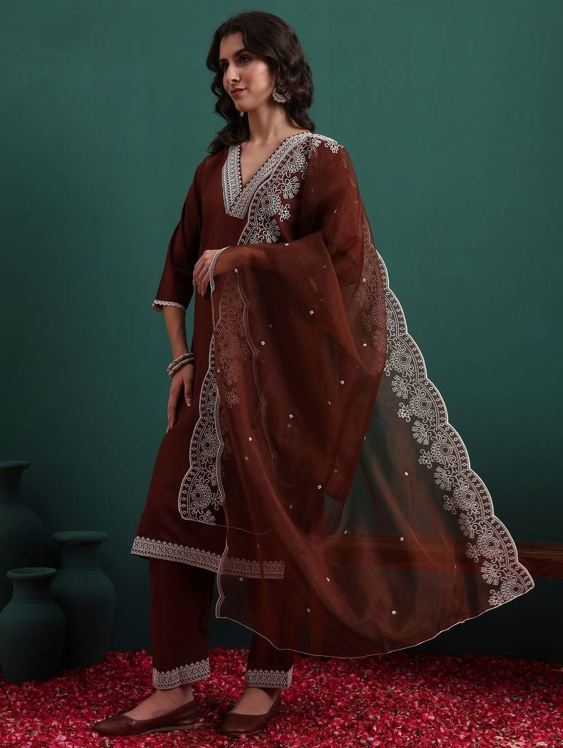 Coffee color beautiful ethnic suit for classy trendy girl