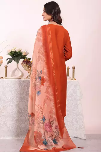 Rust color poly silk smart partywear kurta set