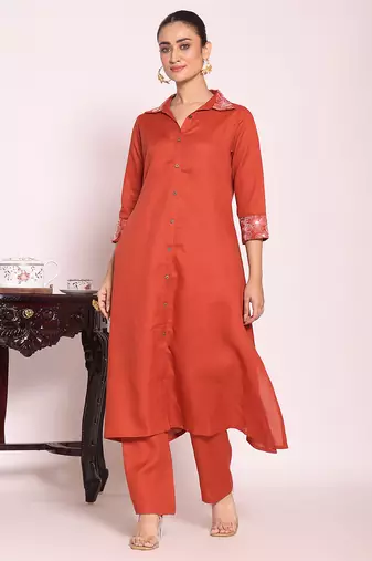 Rust color beautful poly silk stylish partywear attire for girls
