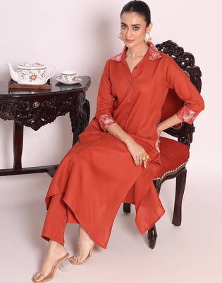 Rust color beautful poly silk stylish partywear attire for girls 5
