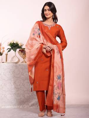 Rust color poly silk smart partywear kurta set 4