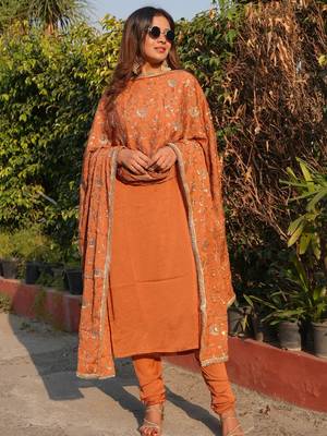 Rust color vichitra beautiful partywear dress for girls 1