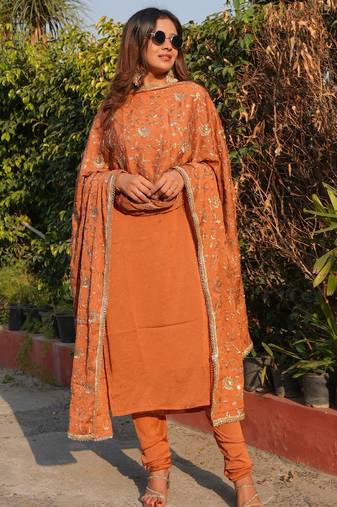 Rust color vichitra fabric beautiful partywear dress for girls