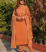 Rust color vichitra fabric beautiful partywear dress for girls