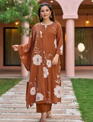 Rust color muslin beautiful partywear dress for girls 1