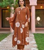Rust color muslin fabric beautiful partywear dress for girls