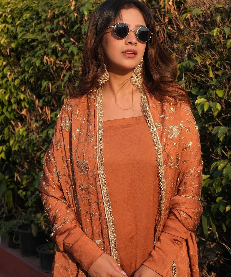 Rust color vichitra fabric beautiful partywear dress for girls