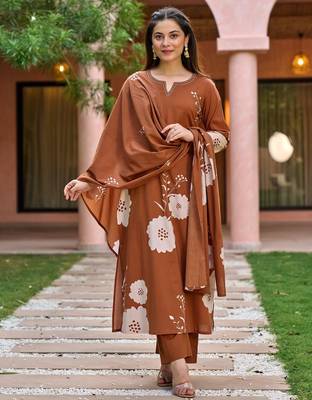 Rust color muslin beautiful partywear dress for girls 4