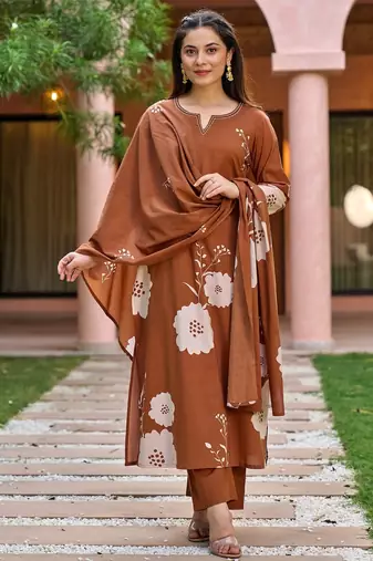 Rust color muslin beautiful partywear dress for girls