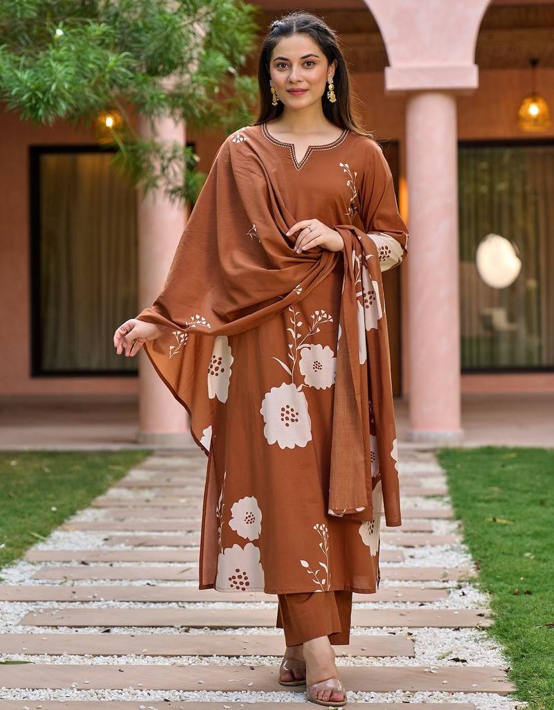 Rust color muslin fabric beautiful partywear dress for girls