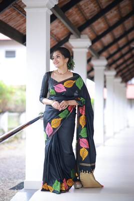 Black silk blend banarasi jaquard designer saree with blouse 1