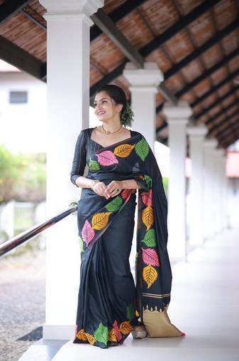 Black soft silk blend banarasi jacuard work designer saree with blouse