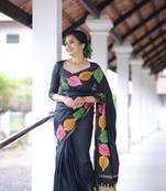 Black soft silk blend banarasi jacuard work designer saree with blouse