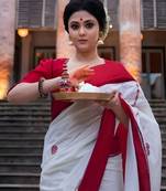 Off white soft silk blend banarasi jacuard work designer saree with blouse