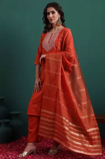 Orange color beautiful suit for classy trendy girl