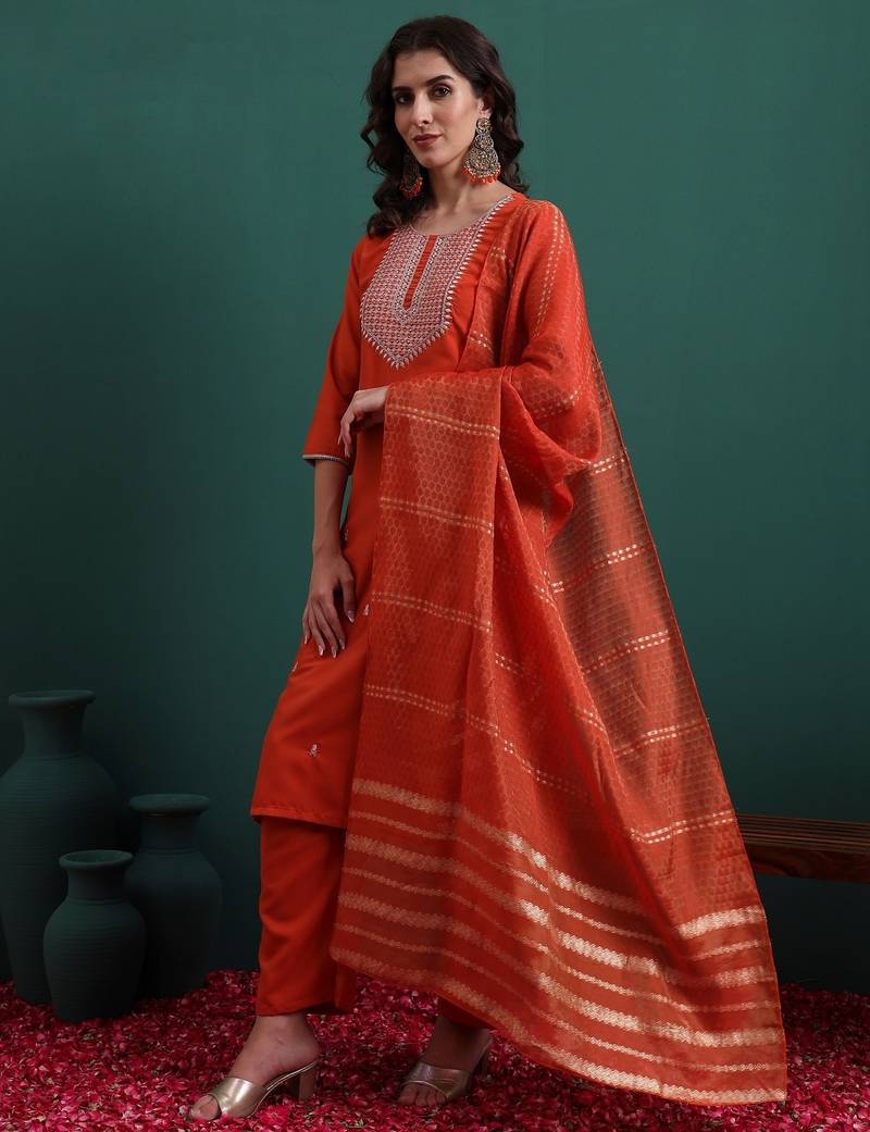 Orange color beautiful ethnic suit for classy trendy girl