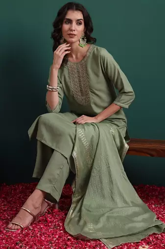 Green color beautiful suit for classy trendy girl