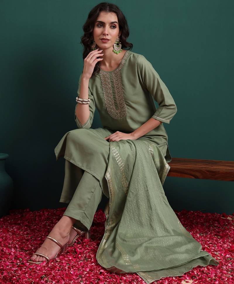 Green color beautiful ethnic suit for classy trendy girl