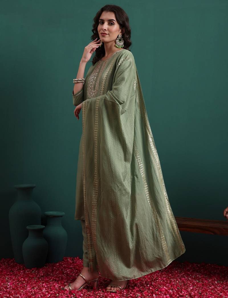 Green color beautiful ethnic suit for classy trendy girl