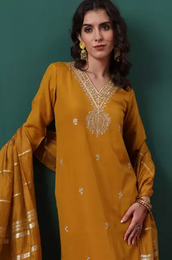 Mustard color beautiful suit for classy trendy girl