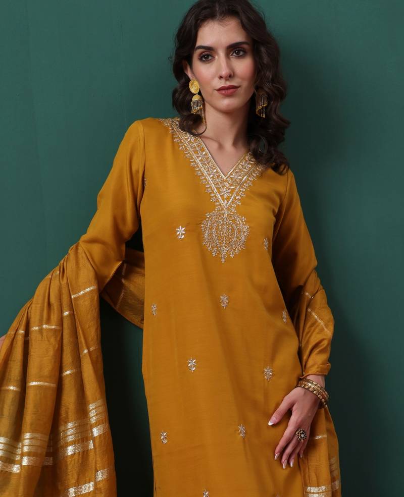 Mustard color beautiful ethnic suit for classy trendy girl