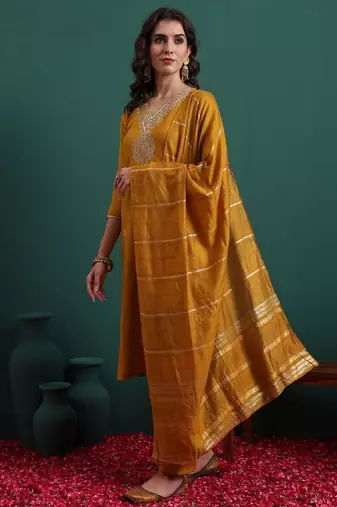 Mustard color beautiful suit for classy trendy girl