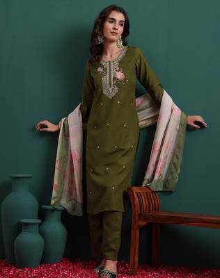 Olive color beautiful suit for classy trendy girl 1